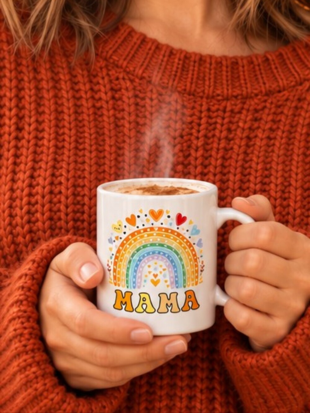 Mama Rainbow Ceramic Mug - White with Multicolor Design